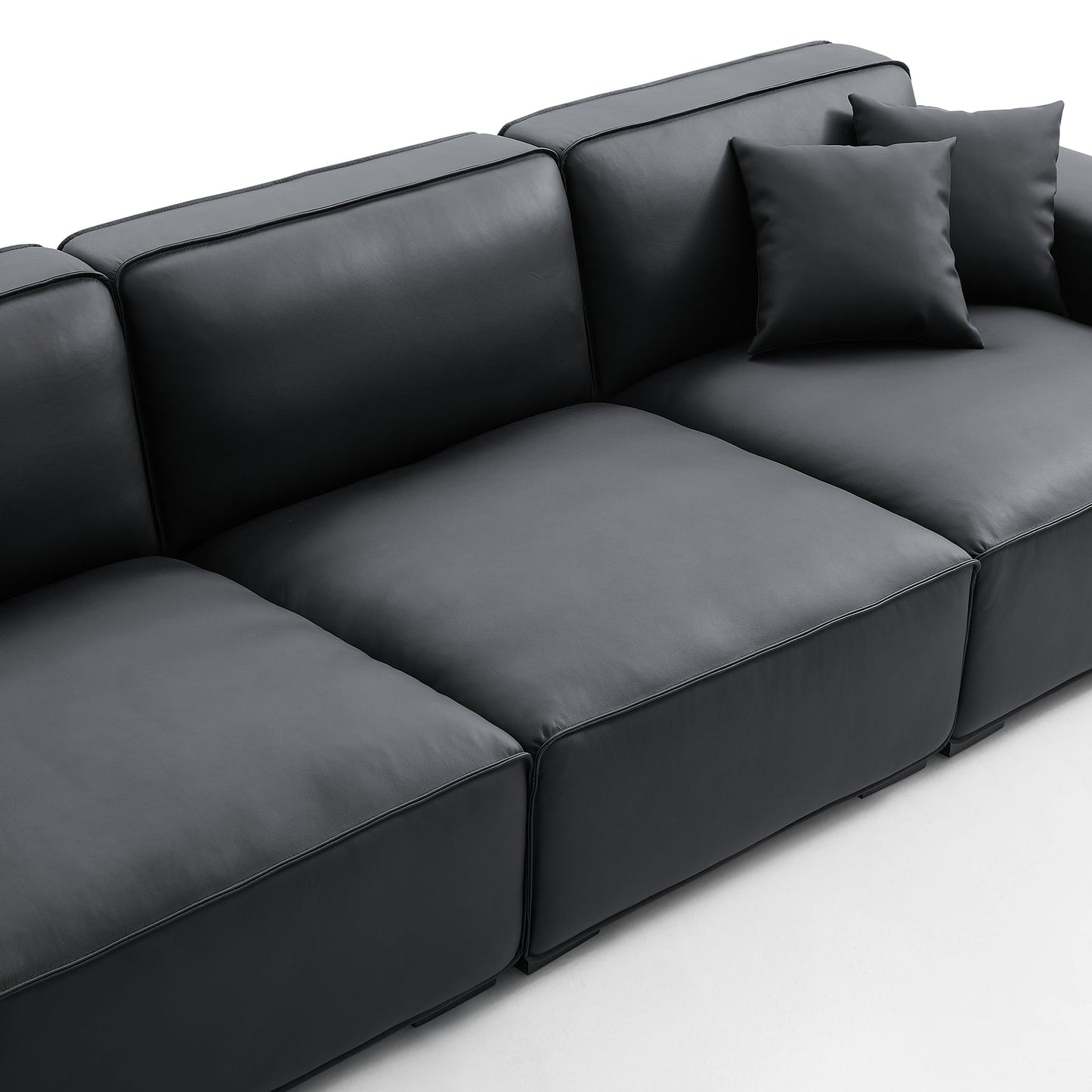 Domus Modular Black Leather Sofa-Black-129.9″