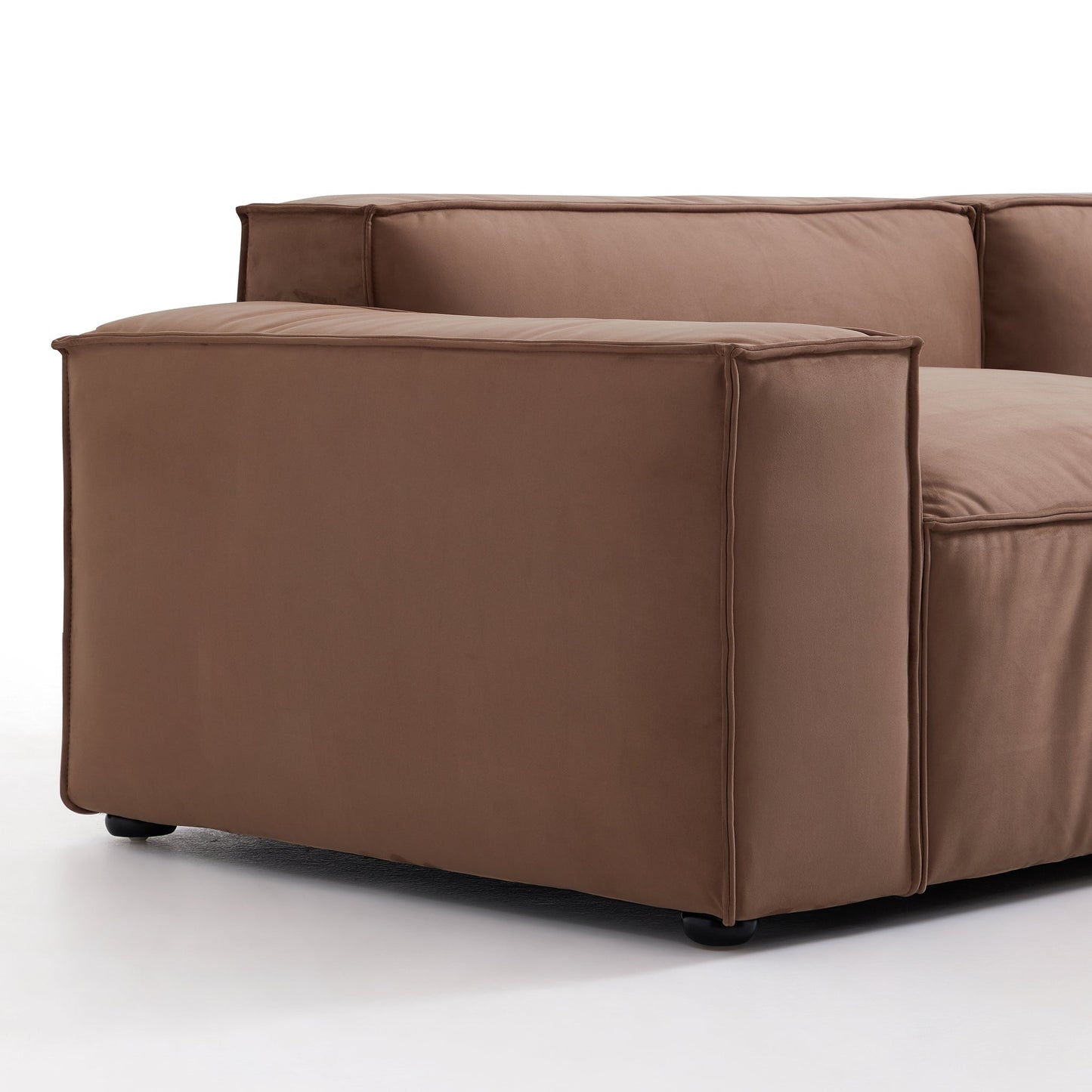 Luxury Minimalist Brown Fabric Sectional-Brown