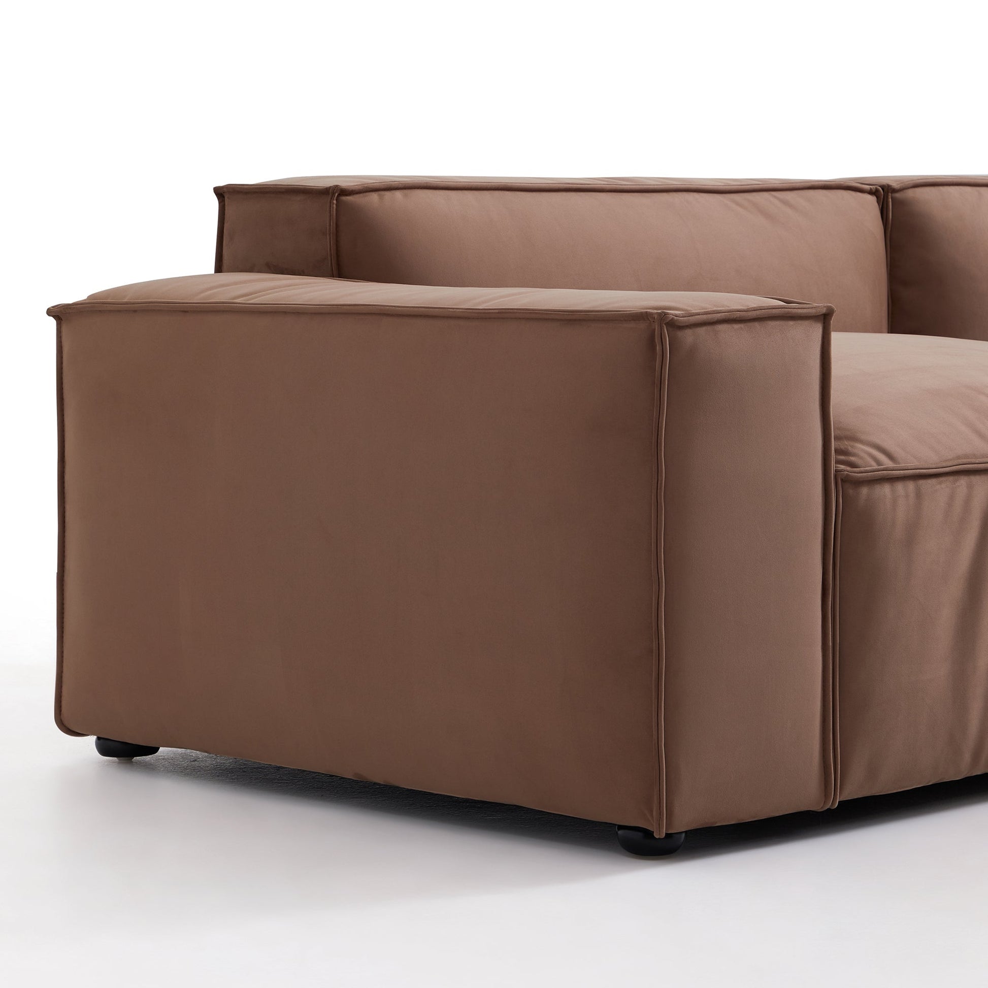Luxury Minimalist Brown Fabric Sectional-Brown