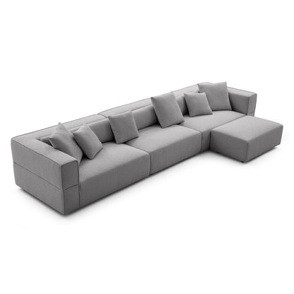 Nordic Modern Gray Sofa with Ottoman-Gray-143.7"