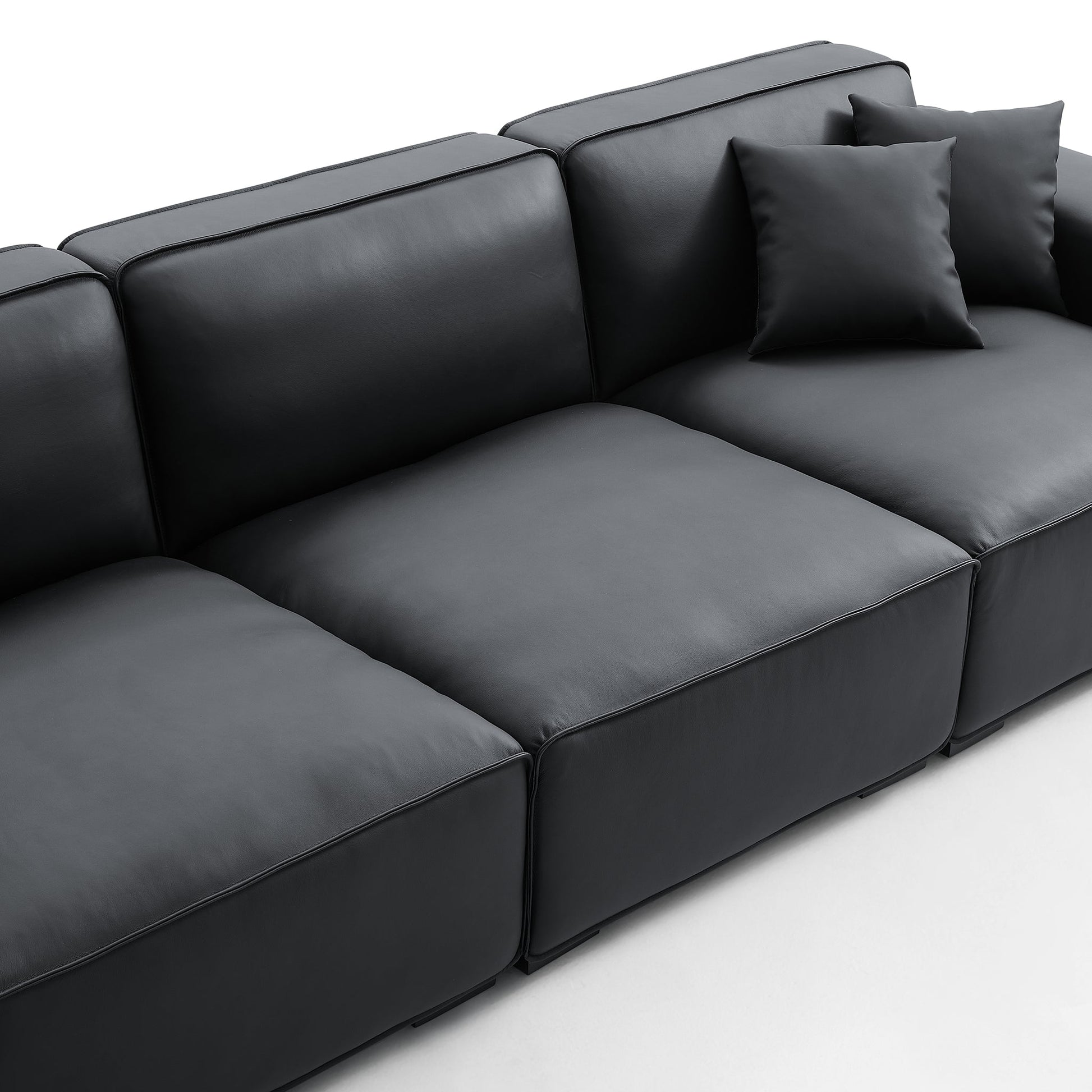 Domus Modular Black Leather Sofa-Black-129.9″