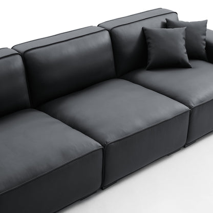 Domus Modular Black Leather Sofa-Black-129.9″