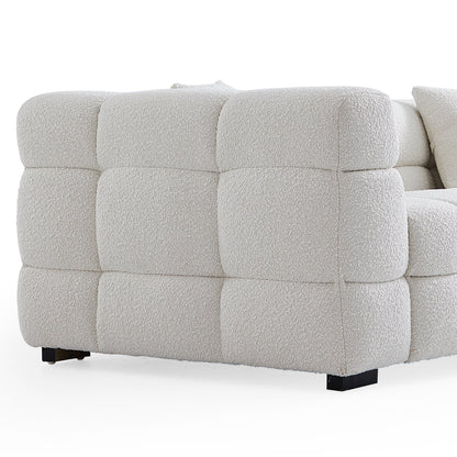 Cushy Cream Boucle Fabric Tufted Sofa Set-White