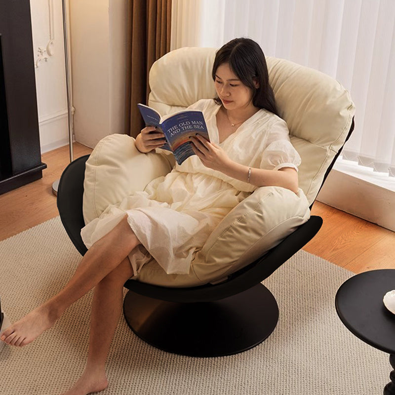 Contemporary Nordic Cat-Scratch Leather Metal Curved Round-Base Swivel Lounge Chair With Backrest For Living Room
