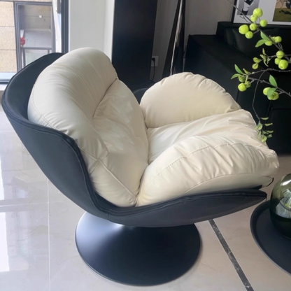 Contemporary Nordic Cat-Scratch Leather Metal Curved Round-Base Swivel Lounge Chair With Backrest For Living Room
