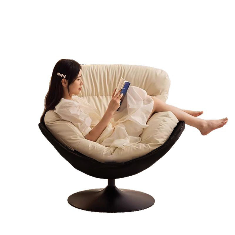 Contemporary Nordic Cat-Scratch Leather Metal Curved Round-Base Swivel Lounge Chair With Backrest For Living Room