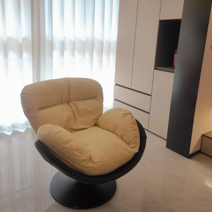 Contemporary Nordic Cat-Scratch Leather Metal Curved Round-Base Swivel Lounge Chair With Backrest For Living Room