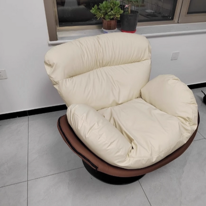 Contemporary Nordic Cat-Scratch Leather Metal Curved Round-Base Swivel Lounge Chair With Backrest For Living Room