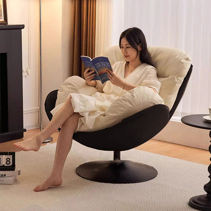 Contemporary Nordic Cat-Scratch Leather Metal Curved Round-Base Swivel Lounge Chair With Backrest For Living Room