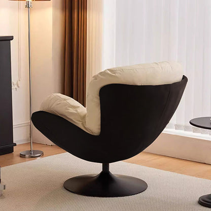 Contemporary Nordic Cat-Scratch Leather Metal Curved Round-Base Swivel Lounge Chair With Backrest For Living Room