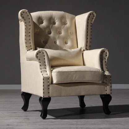 Traditional Vintage Rectangular PU Leather Suede Fabric Solid Wood Accent Chair Backrest Armrest For Living Room