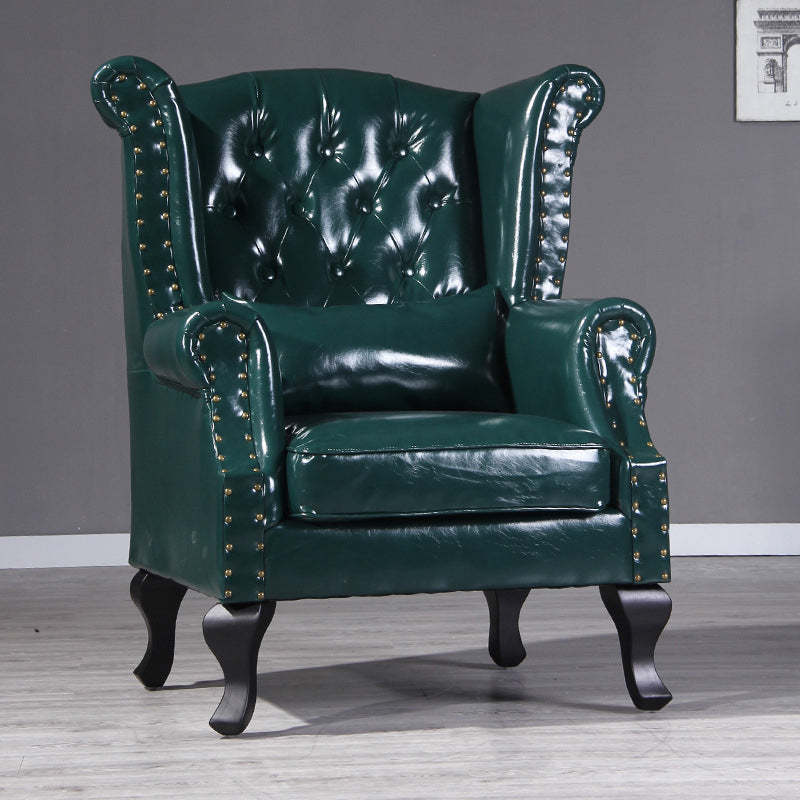 Traditional Vintage Rectangular PU Leather Suede Fabric Solid Wood Accent Chair Backrest Armrest For Living Room