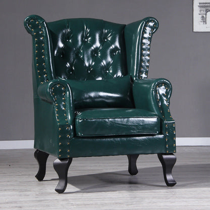 Traditional Vintage Rectangular PU Leather Suede Fabric Solid Wood Accent Chair Backrest Armrest For Living Room