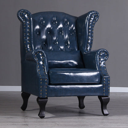 Traditional Vintage Rectangular PU Leather Suede Fabric Solid Wood Accent Chair Backrest Armrest For Living Room