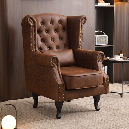 Traditional Vintage Rectangular PU Leather Suede Fabric Solid Wood Accent Chair Backrest Armrest For Living Room