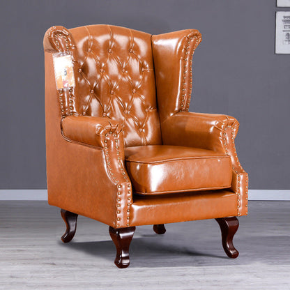 Traditional Vintage Rectangular PU Leather Suede Fabric Solid Wood Accent Chair Backrest Armrest For Living Room