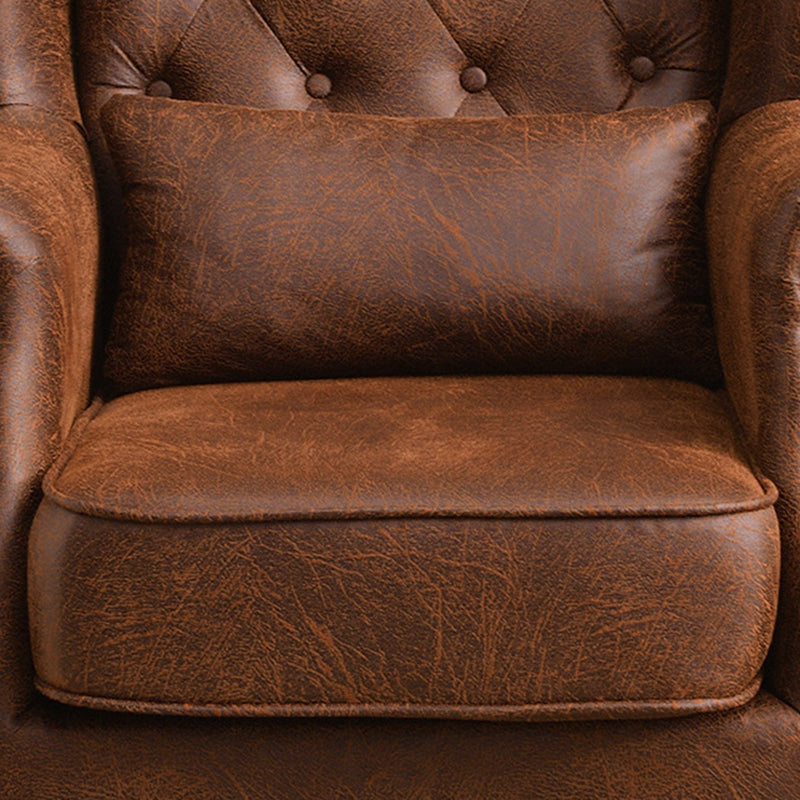 Traditional Vintage Rectangular PU Leather Suede Fabric Solid Wood Accent Chair Backrest Armrest For Living Room