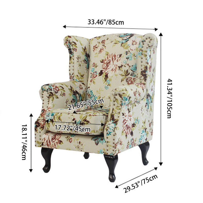 Traditional Vintage Rectangular PU Leather Suede Fabric Solid Wood Accent Chair Backrest Armrest For Living Room