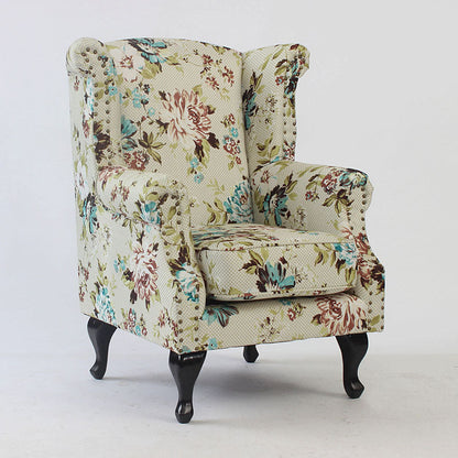 Traditional Vintage Rectangular PU Leather Suede Fabric Solid Wood Accent Chair Backrest Armrest For Living Room