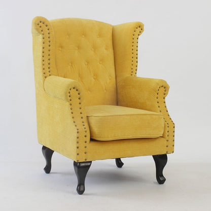 Traditional Vintage Rectangular PU Leather Suede Fabric Solid Wood Accent Chair Backrest Armrest For Living Room