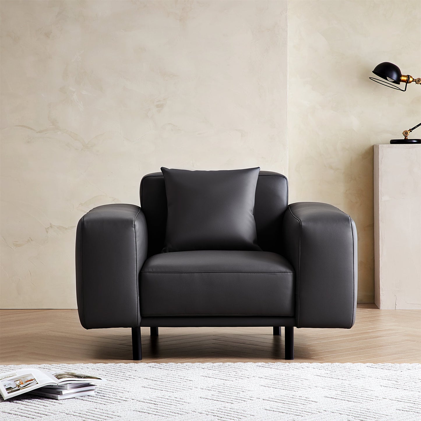 Noble Beige Leather Armchair-Dark Gray
