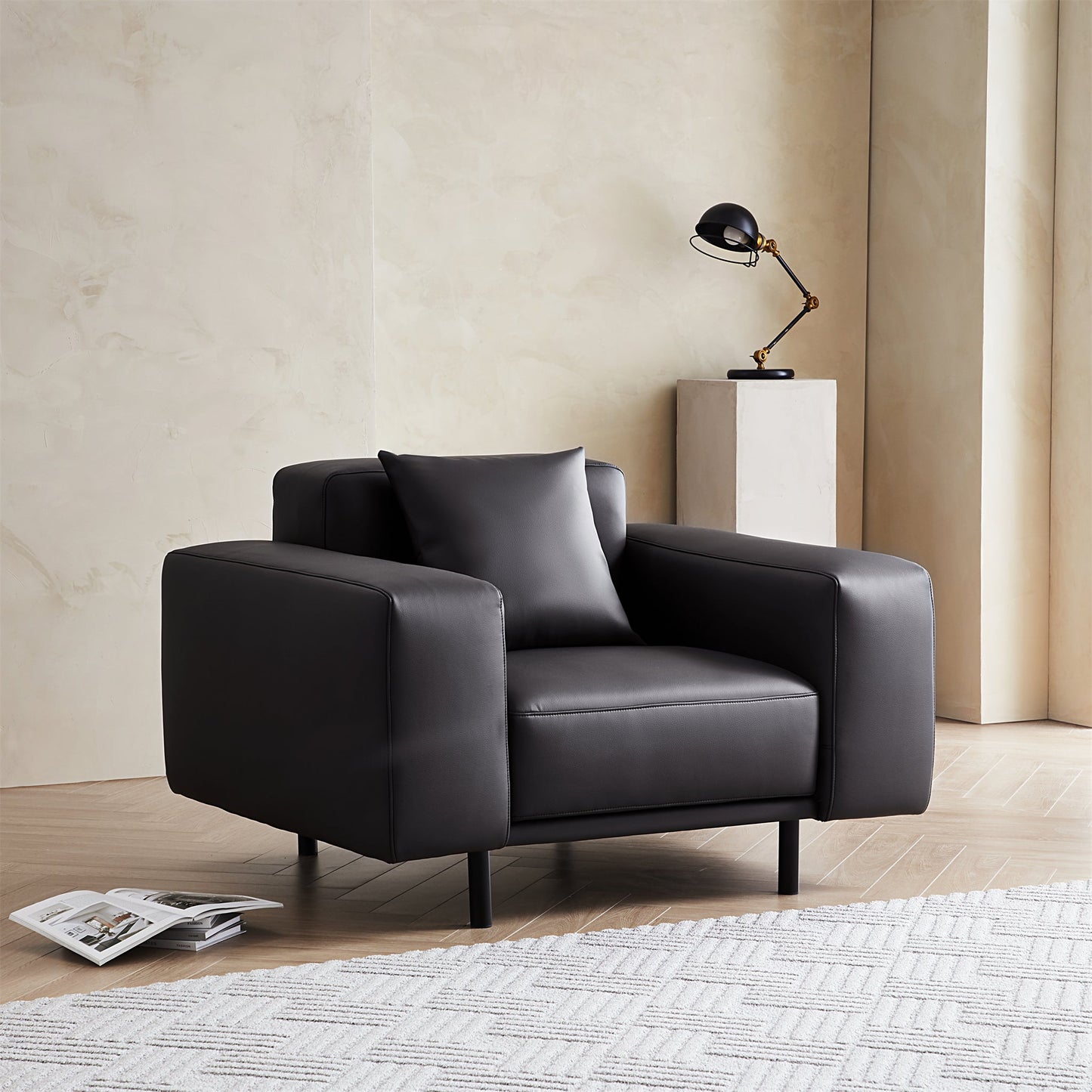 Noble Beige Leather Armchair-Dark Gray