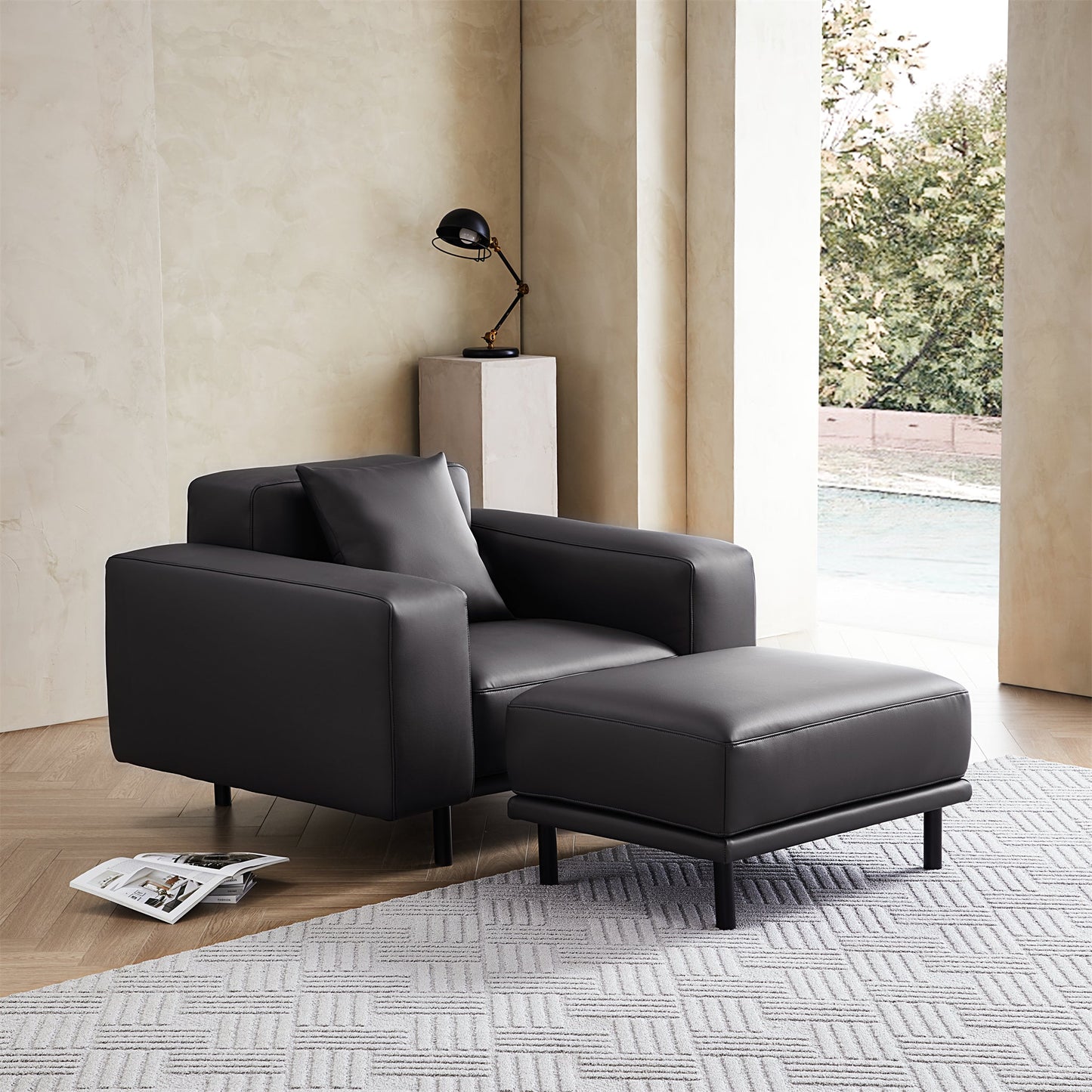 Noble Beige Leather Armchair-Dark Gray