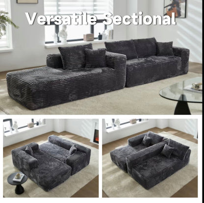 Modular L-Shaped Compressed sofa for small spaces|Boneless Couch with Chaise 103"