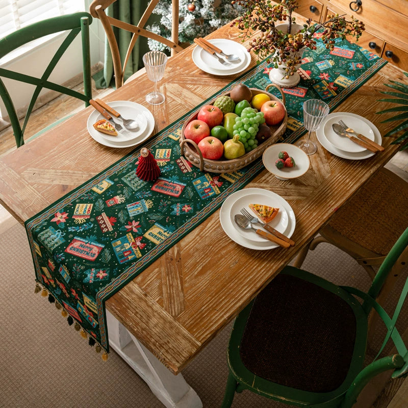 New Year'S Decoration Cloth Table Flag Scene Layout Barrier-Free Luxury American High-End Table Flag Cloth Long Cabinet Cover Green