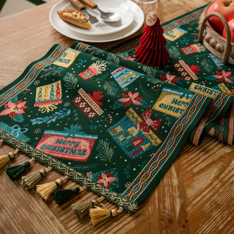 New Year'S Decoration Cloth Table Flag Scene Layout Barrier-Free Luxury American High-End Table Flag Cloth Long Cabinet Cover Green