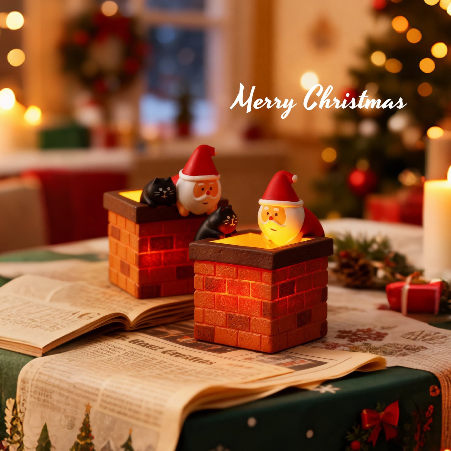 Christmas Chimney Luminous Ornament Gift Box Style Porch Decoration For Family Holiday Surprise Small Gift Universal