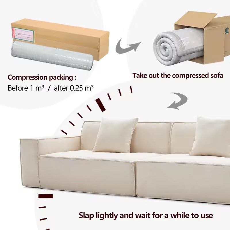 Compressed Rolled Tofu Block Sofa Italian Style Living Room Small Apartment Straight Line Fabric Sofa Cotton And Linen Fabric Sofa