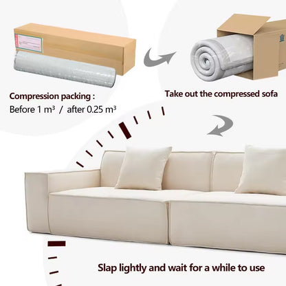 Compressed Rolled Tofu Block Sofa Italian Style Living Room Small Apartment Straight Line Fabric Sofa Cotton And Linen Fabric Sofa