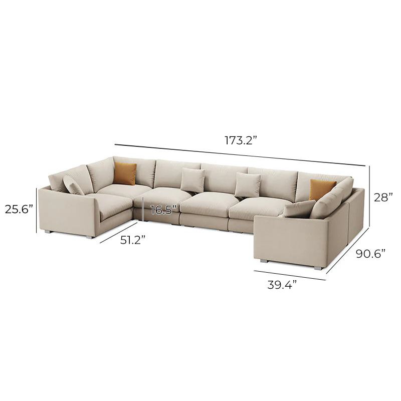 Aalto Boutique Feathers Plume U Sectional Beige / Polyester