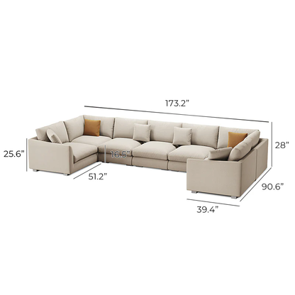 Aalto Boutique Feathers Plume U Sectional Beige / Polyester