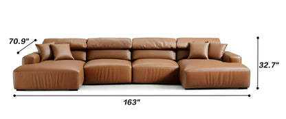 Chestnut Brown Leather Double Chaise Sectional